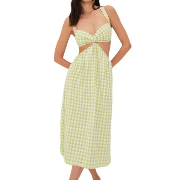 For Love & Lemons Maureen Midi Dress Size XS Gingham Tie  Side Textured - Picture 3 of 12